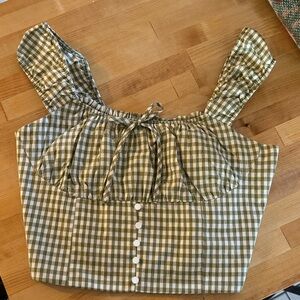 Elegant Green Gingham Blouse with Button Accents